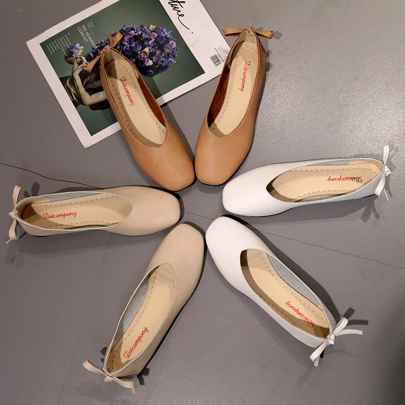

Spring And Autumn Slip-on Shoes Women Flat Square Head Small Leather Large Size Mom Shoes Nude Low-Cut WOMEN'S Shoes