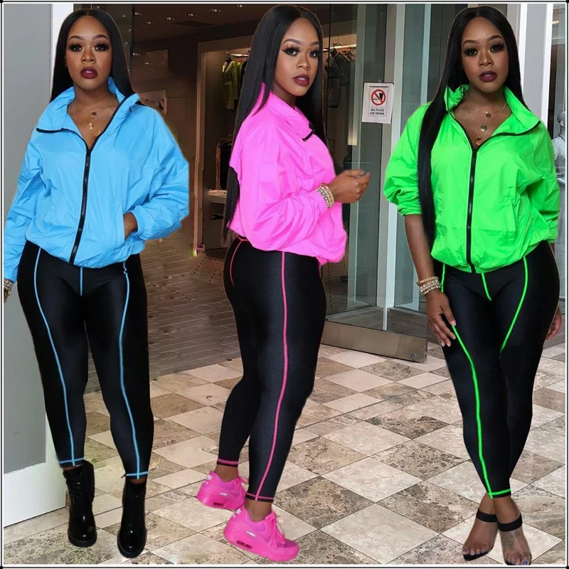 

Spring Autumn Women Sports 2 Two Piece Sets Tracksuit Zip Up Long Sleeve Tops Skinny Pencil Pants Leggings Sweat Suits Outfits