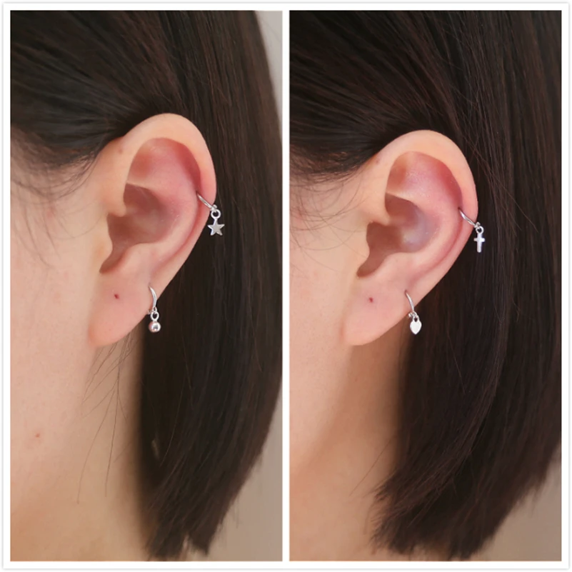 925 sterling silver earring simple cross star heart-shaped ball small zircon ear bone ear buckle fashion wild girl ear jewelry 4