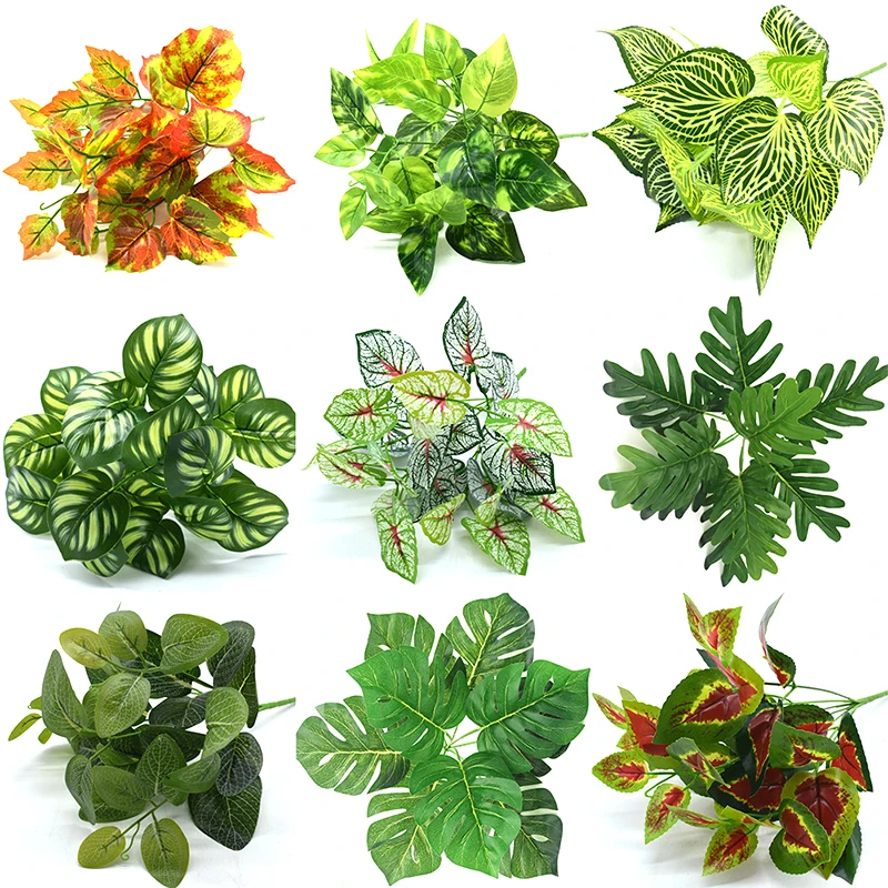 Artificial Fake Green Plant Flower Plastic Leaf Bouquet For Garden Wedding Home Decoration Indoor Outdoor Grass Room Bunch | Дом и сад
