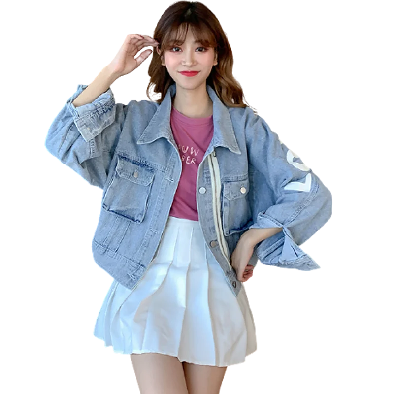 21春の女性のデニムジャケットシングルブレスト長袖ジーンズジャケットルースブルーカウガールレトロジャケットアウター女性トップ Aliexpress