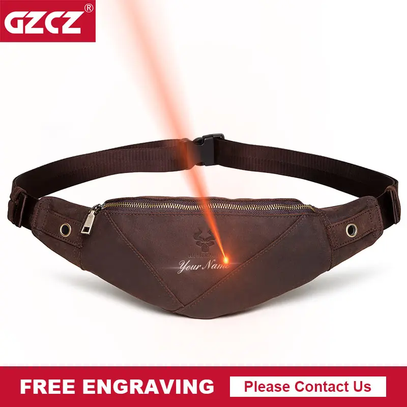 

GZCZ Fanny Pack Genuine Leather Men Waist Bag Fashion Chest Pack Male Crossbody Chest Travel For Mobile Phone Holder Pouch Purse