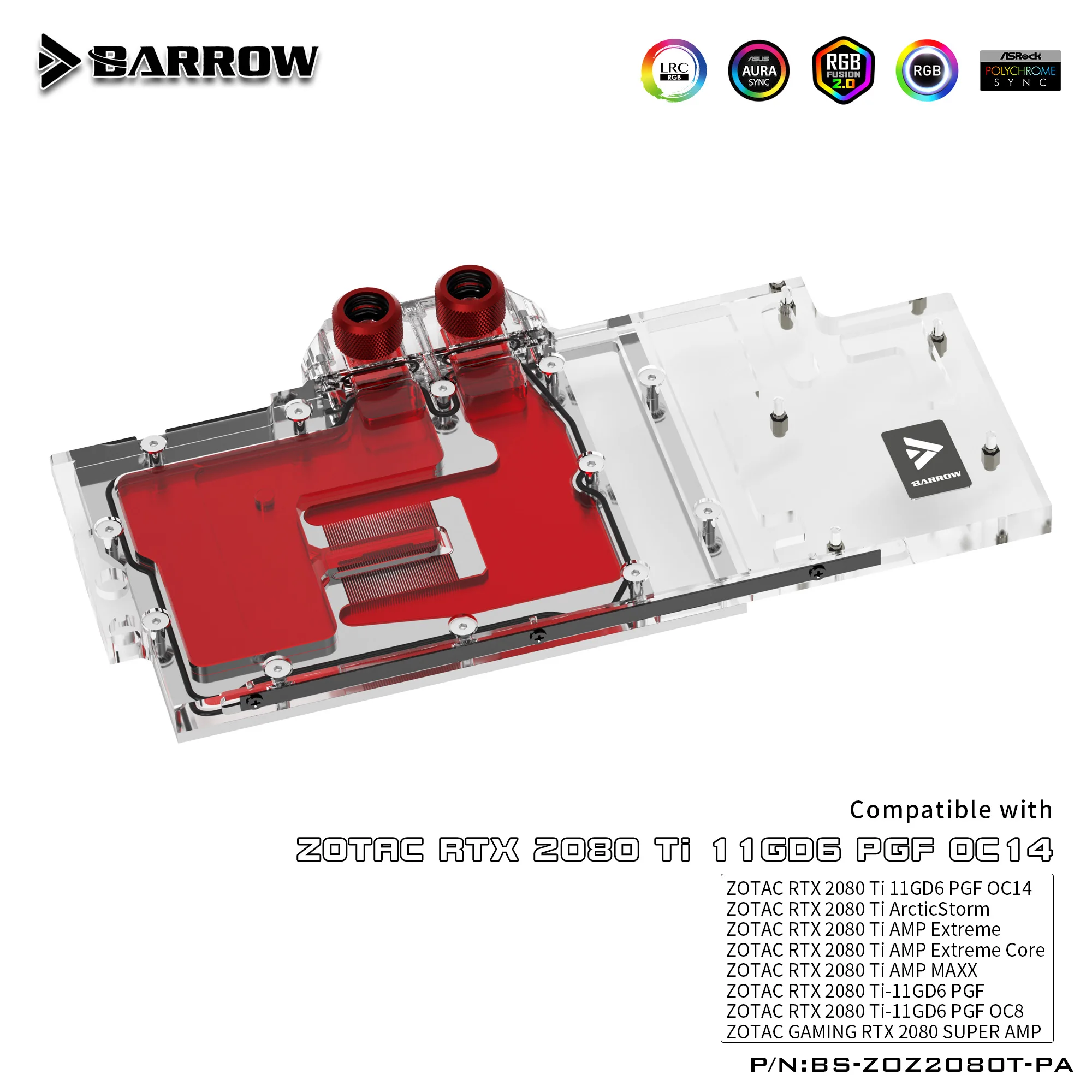 Водяной блок BARROW для ZOTAC RTX2080Ti 11GD6 AMP / PGF Extreme OC14/Поддержка оригинальной задней