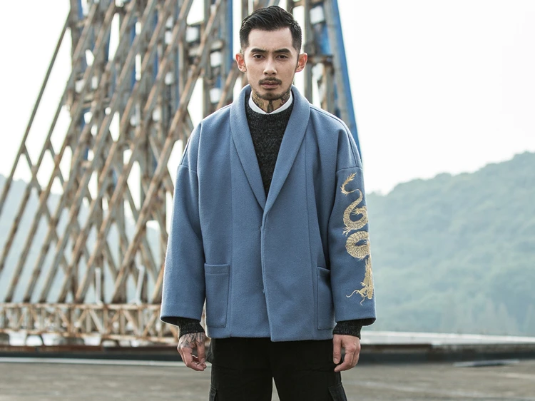 2019 модное пальто с вышивкой Золотого Дракона, мужские куртки, японская таоистская одежда, верхняя одежда, большие размеры 5XL