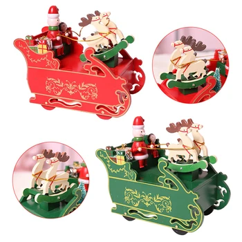 

Handmade Crafts Figurine Christmas Decoration Music Box Creative Deer Cart Festival Decor Wooden Miniature Model Kids Toys