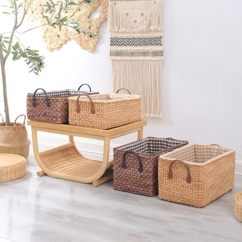 Manual Woven Storage Basket Handmade Laundry Wicker Baskets Sundries Organizer Clothes Toys Container Decor Panier Rangement | Дом и сад