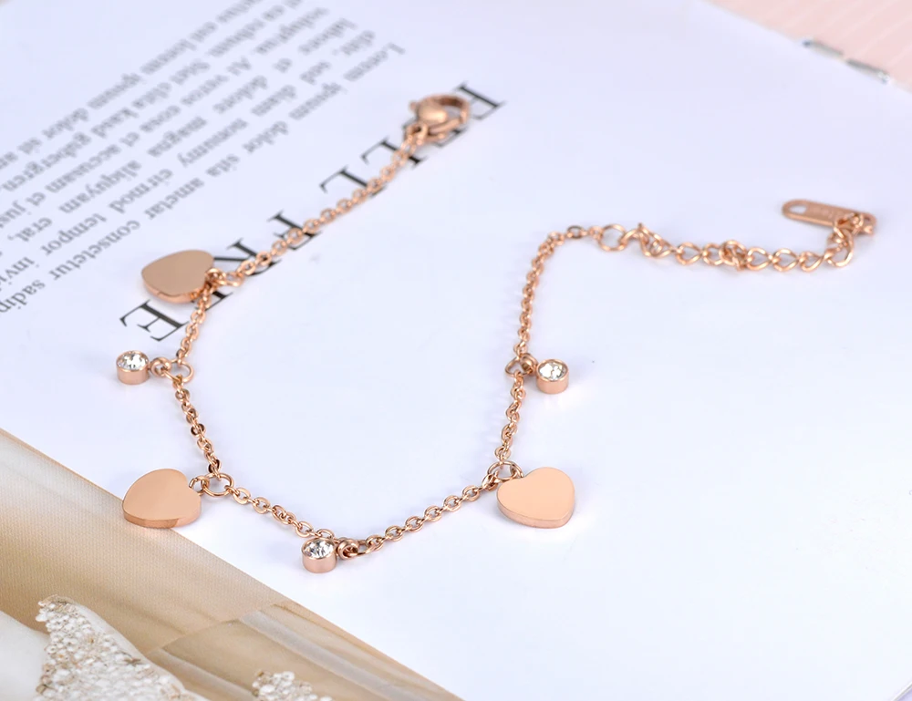 Lokaer Богемия стиль нержавеющая сталь CZ очаровательный кристалл в виде сердца браслеты для женщин девочек розовое золото летние пляжные украшения B19101