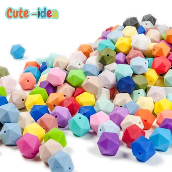 귀여운 아이디어 300pcs 17mm Icosahedron 실리콘 느슨한 Teething 비즈 DIY 목걸이 쥬얼리 아기 Teething 안전 완구 제품 만들기