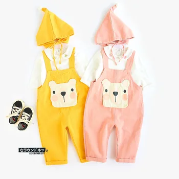 

WLG Baby Clothes Spring Autumn Yellow Pink Cartoon Overalls with Hat Kids Casual All Match Clothes for 1-4 Years
