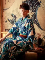 Men's Japanese Traditional Kimono Set 6pcs Retro Japan Style Formal Wear Bathrobe Cosplay Clothing Photography Wear