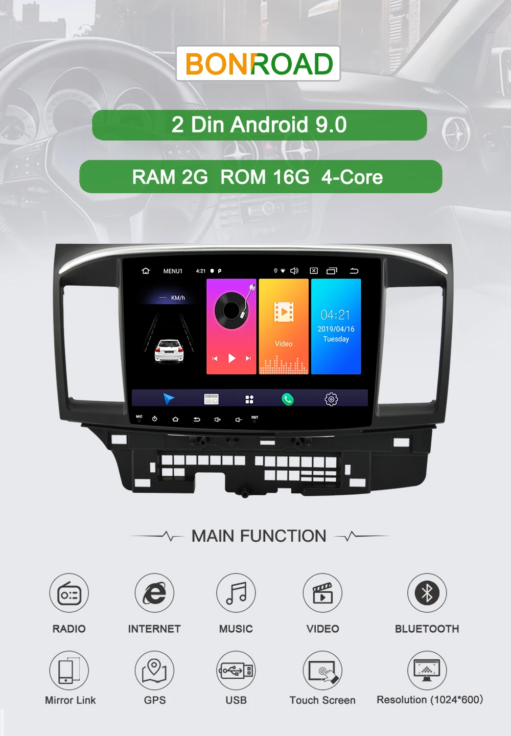 Bonroad Android 9,0 ram 2G автомобильный мультимедийный плеер для Mitsubishi Lancer 2010- радио gps навигация видео аудио плеер