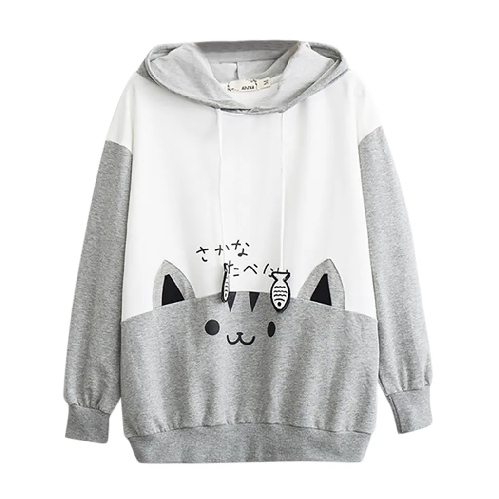 

Cute Female Hoody Autumn Winter Women Hoodies Warm Casual Long Type Cat Printing Hooded Cap Thickening Sweatshirt Tops Pullover