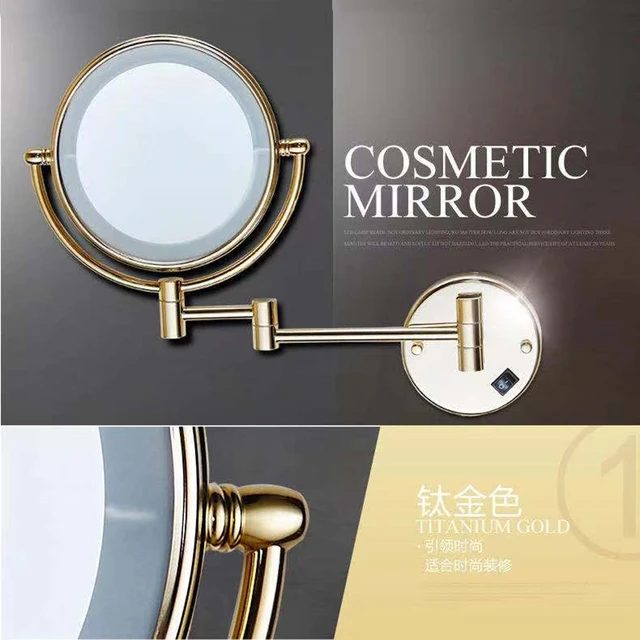Espejo de maquillaje montado en la pared, espejo de maquillaje montado en  la pared, aumento dorado, resistente, doble cara, ajustable, cosmético