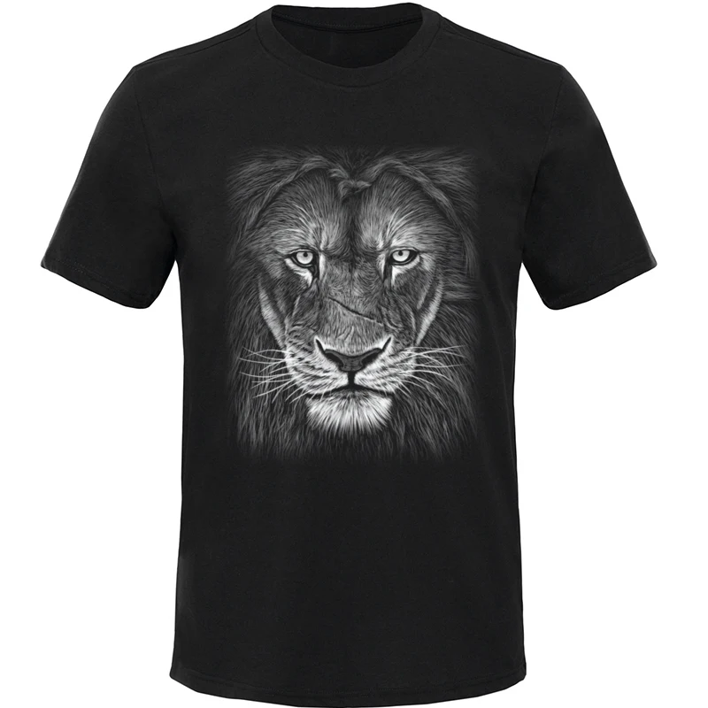 

Cotton Fabric Men Tops & Tees Wild Life Lion T-shirt Print Fashion Mens Tshirt Europe Short Sleeve Tee Shirt Animal Shirts Black