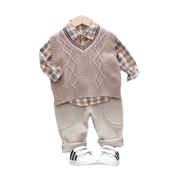Vêtements de sport en coton pour enfants, nouvelle collection printemps automne pour bébés garçons et filles, gilet, chemise et pantalon à carreaux, 3 pièces/ensembles 