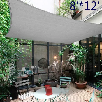 

TECHTIMES Carport Sun Shade Sail Rectangle Canopy 8' X 12' Sail Shade Light Grey Sun Shades for Carport Patios