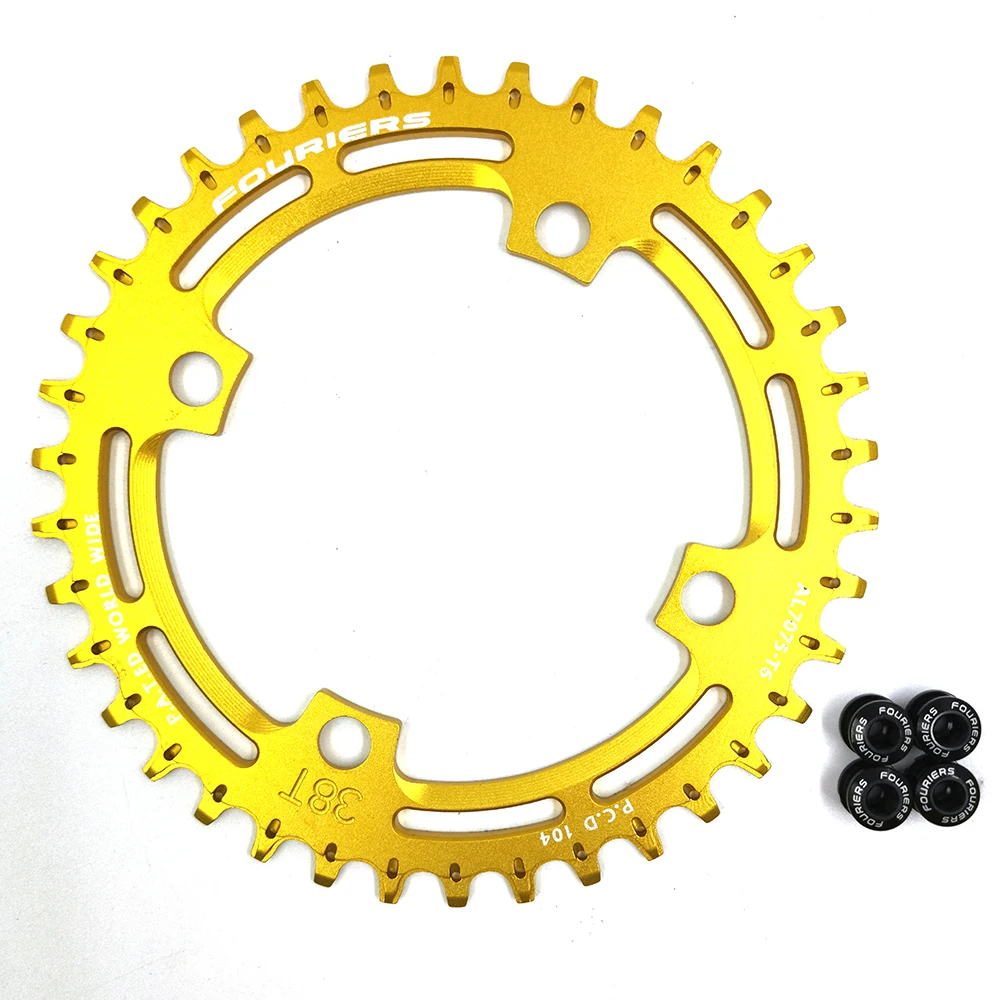 Fouriers велосипед MTB цепь 104BCD горный велосипед AM FR DH шатун дизайн дренаж отверстие цепочка, зуб велосипед диск цепь 34T 36T - Цвет: 38T Gold