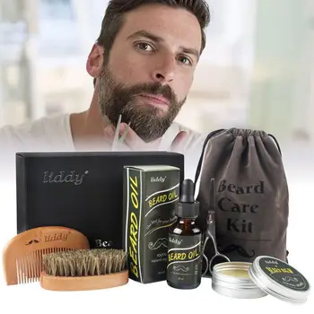 

Beard Clean Set With Essential Shampoo Brush Comb Oil Cream for Men Makes Soft Cleanse Refresh and Nature Grooming kit Gift 40P