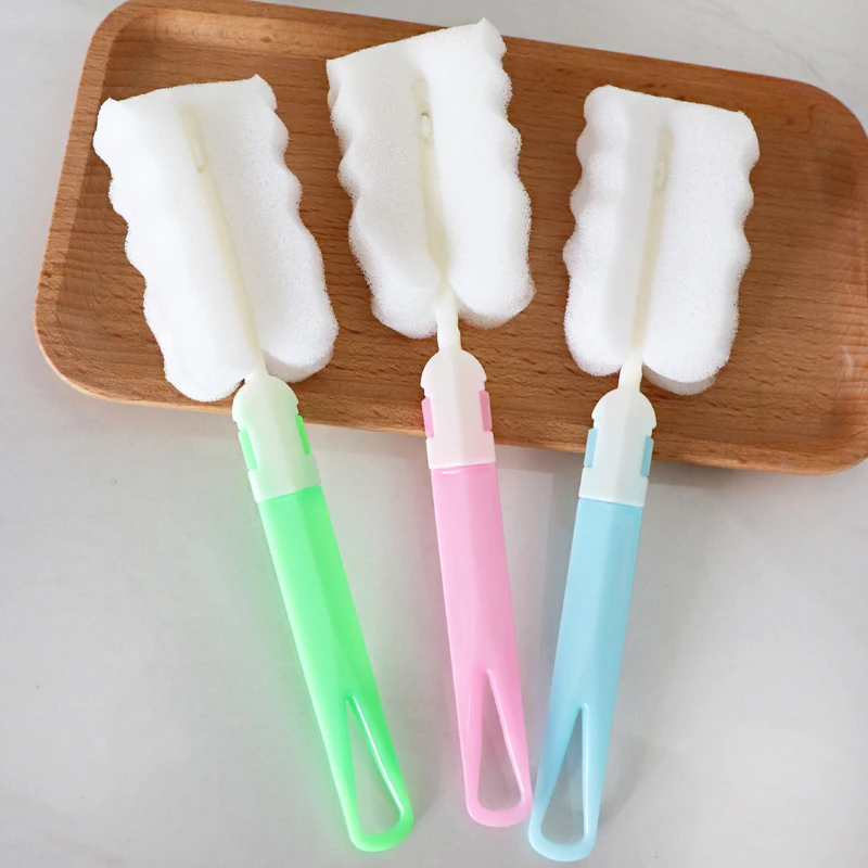 

1pc Long Handle Sponge Brush Scrubber Cup Tea Glass Washing Cleaning Cleaner Bottle Brushes Household Cleaning Tool Accessories