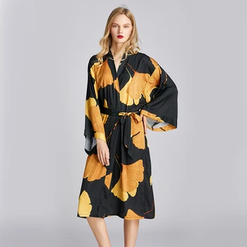 

New Style ladies Spring and summer fashion nightgown long plus size bathrobe golden dressing sleepwear gown housecoat