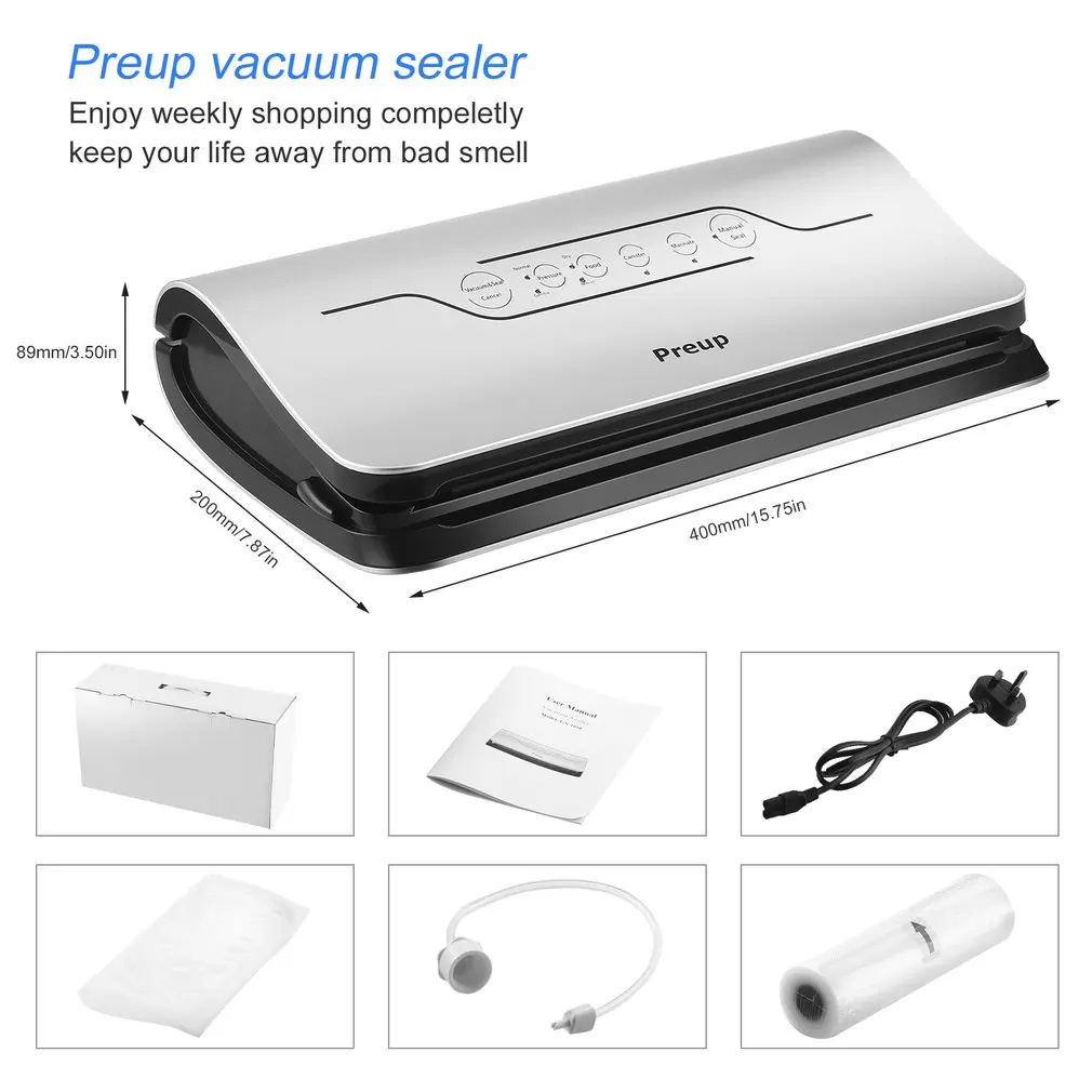 

Food Vacuum Sealer Machine with Bag Corner Cutter Sealing System Packaging Machine Film Sealer with Vacuum Bags LED Indicator