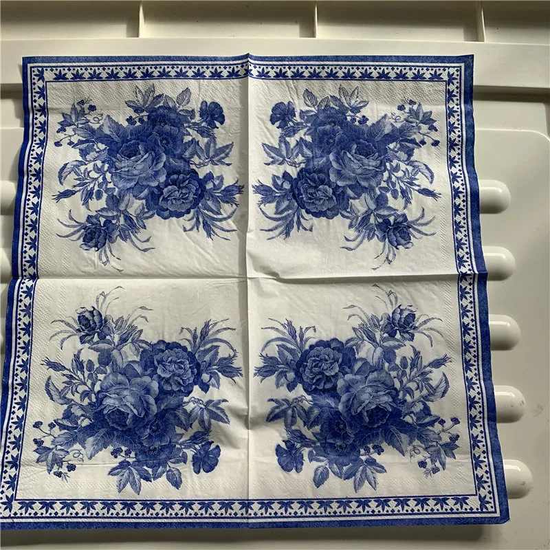 Ретро дизайн бумажная салфетка элегантная ткань синий цветок Роза платок декупаж Свадьба День Рождения Вечеринка Рождество красивый декор
