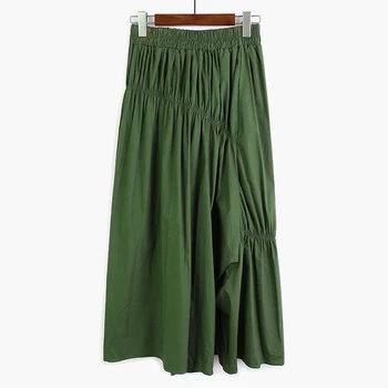 

[EWQ] 2020 Spring Summer New Arrivals Cotton Solid High Waist Pleated Women Loose Casual Ankle-length Wide Leg Pants AW08001