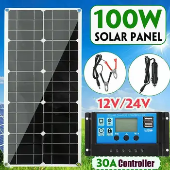 

100W 18V 30A PWM Dual USB Flexible Solar Panel Battery Charger Travel For Outdoor Car Alligator With Cycling & Charger Clip Y6G8