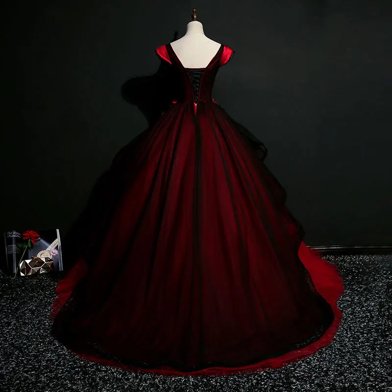 Вышивка красное платье Quinceanera Аппликация Vestido De Festa Тюль платья 15 лет и фуршетов великолепные V образным вырезом Vestidos De 15 Anos