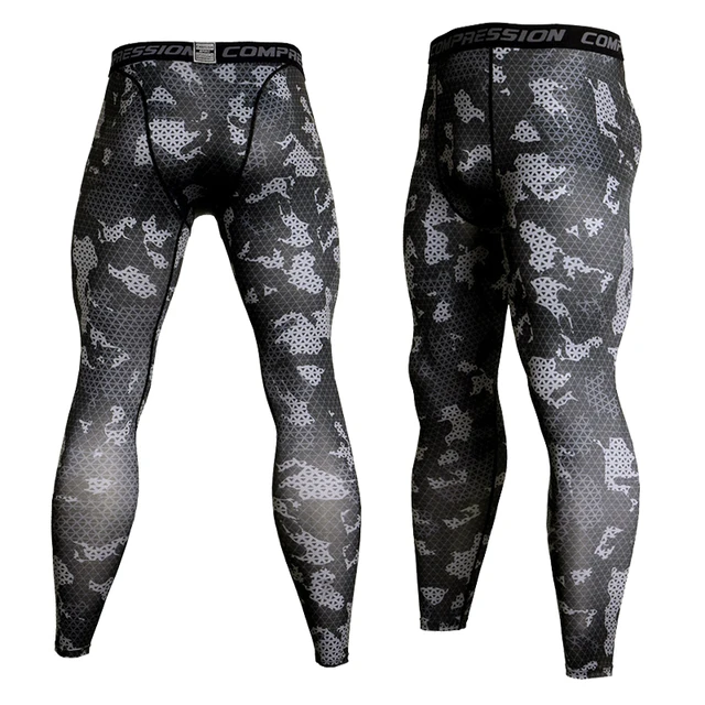 Quick-drying Men Running Tights Pants Compression Print Basketball Training Leggings Elastic Gym Clothing Men Workout Sportswear KC-03