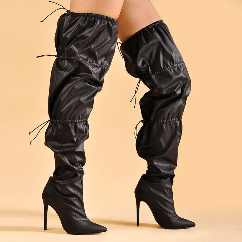 Limited Edition Pinkpalms Shoes Women New Street Style Fashion Show Stylish Boota Tarpaulin Waterproof Cloth Thigh High Boots