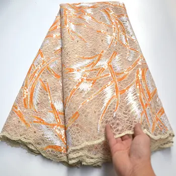 

2020 Newest African french lace Sequins embroidery Swiss tulle fabric Nigeria Ghana bridal church party cloth dress Ki066