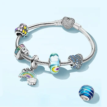 

NEW 100% 925 Sterling Silver Brand New Bracelet Set Natural Inspiration Calm Waves After Rain Sky And Rainbow