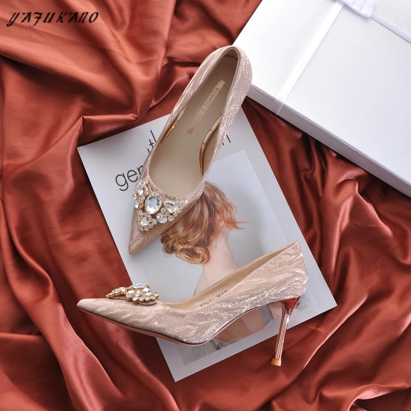 Luxury Crystal Rhinestones High Heels Silver Wedding Bridesmaid Shoes Sexy  Party Dress Lady Stilettos Pumps Small Size 31 32 33 - Pumps - AliExpress
