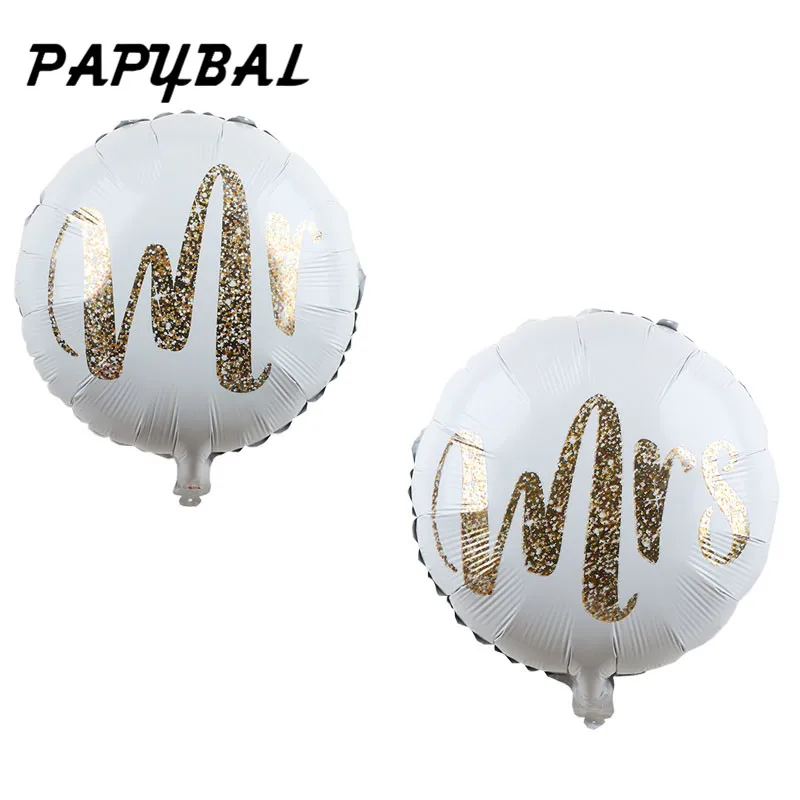 

50pcs 18inch Round White Gold Glitter Print Mr&Mrs LOVE Balloons Bride Mariage Wedding Valentine's Day Event Air Globos Supplies