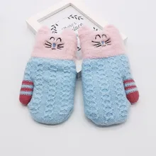 Милые рукавицы Мультфильмы для мальчиков и девочек, зимние перчатки с рисунком кота из мультфильма, цветные теплые вязаные перчатки, перчатки для детей#15