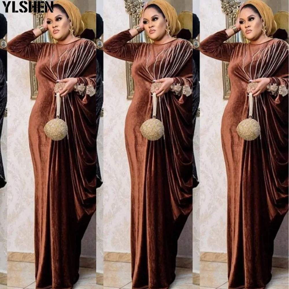 Velvet African Long Maxi Dresses for Women Evening Party Dress Christmas Dashiki Africa Clothes Plus Size Casual Muslim Robe 02