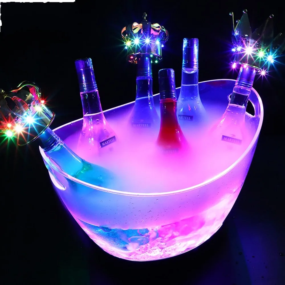 8L Transparent LED Luminous Ice Cube Storage Buckets Barrel Shaped Bar Beer Bottle Cooler Container Light Up Champagne Wine Hold