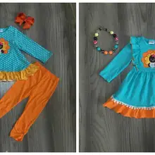 Осенне-зимняя детская одежда для маленьких девочек на День Благодарения, хлопковое синее платье с оборками в виде индейки, комплекты со штанами, подходящие аксессуары