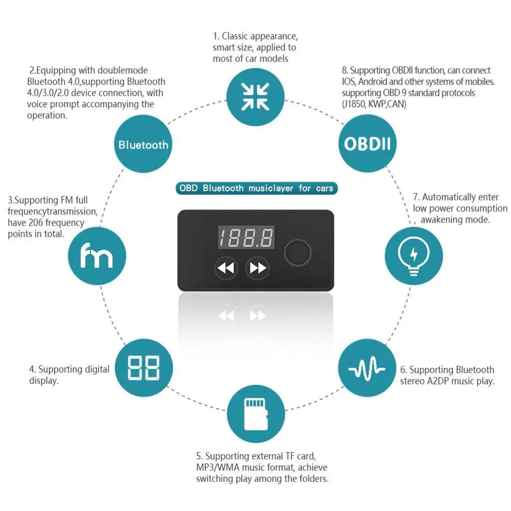 OBD2 Bluetooth Авто сканер OBD музыкальный плеер 2 в 1 fm-передатчик Bluetooth Mp3 плеер Поддержка TF карта лучше, чем elm327