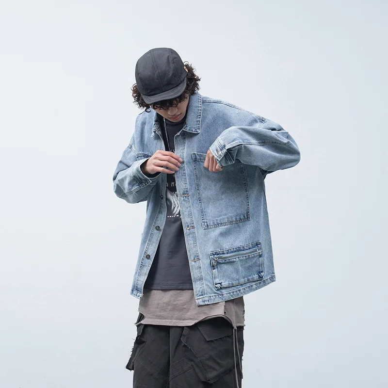 

City Where the Product 2020 Spring New Style Two-color Multi-pockets Washing Denim Jacket Solid Color Street Men'S Wear