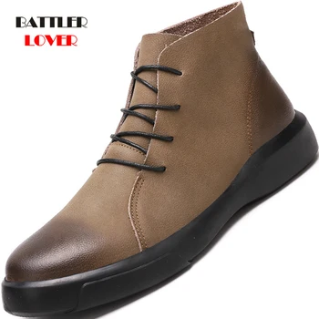 

2020 New Men Martin Boots Genuine Leather Short Botas for Male Fashion Outdoor Footwear Homme Biker Motorcycle Shoes Size 38-47