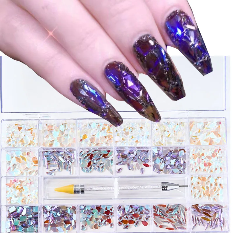 

1000Pcs (20*50) Crystal Nail Rhinestones Falt Back Non Hotfix Nail Gems with +1Pc Pick Up Pen Aurora Transparent Nail Stones &*&