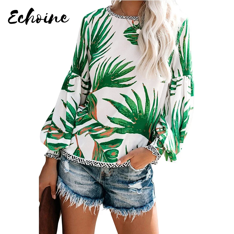 Женская разноцветная блузка с цветочным принтом длинными рукавами широким