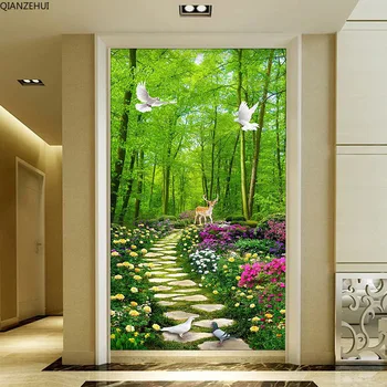 

QIANZEHUI,Diamond Embroidery,Full Round Diamond Entrance hallway corridor. Woods path Diamond painting cross stitch,needlework