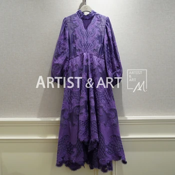 

Svoryxiu High-End luxury ~ 2020 Runway Custom Beaded Embroidery Lantern Sleeve Summer Holiday Long Dresses Women's