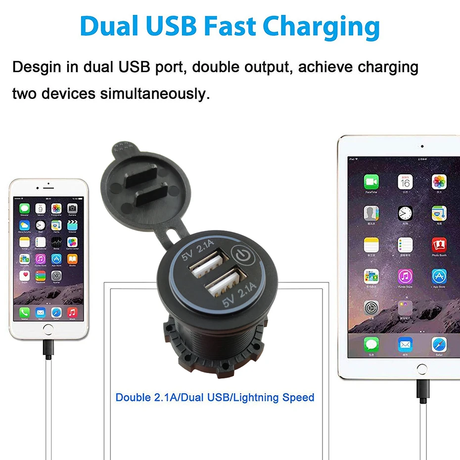 Автомобиля с двумя портами USB Зарядное устройство Крышка для мото Авто Грузовик ATV Лодка 12 V-24 V светодиодный двойной USB разъема штатива Зарядное устройство Мощность адаптер