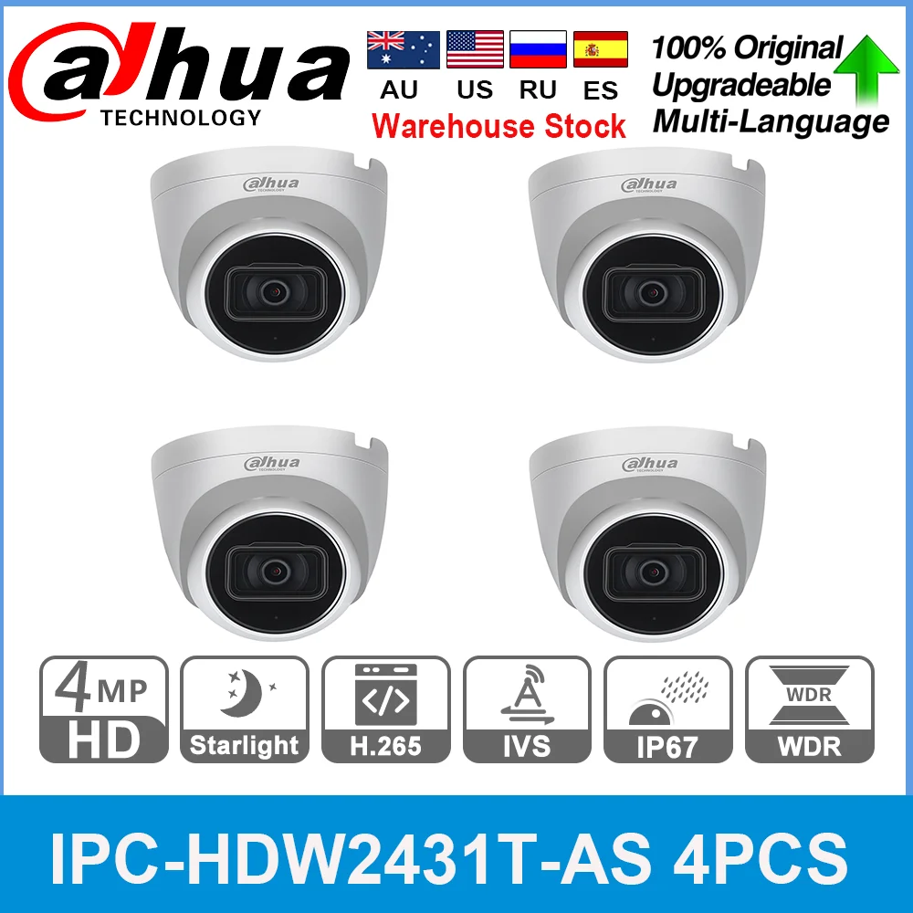 Сетевой видеорегистратор Dahua оригинальный IPC HDW2431T AS S2 4MP POE Встроенный микрофон SD слот для карт памяти H.265 IP67
