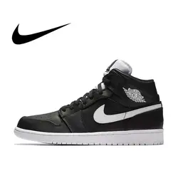 Оригинальные подлинные мужские баскетбольные кроссовки Nike Air Jordan 1 Mid AJ1, Классическая модная спортивная обувь для улицы, вентиляция 554724-038