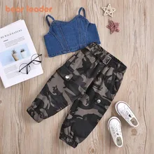 

Bear Leader Baby Girl Summer Clothing 2Pcs 2022 Toddler Kids Casual Button Down Denim Crop Tops and Pants Clothing Set